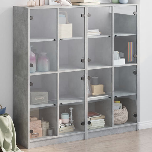 vidaXL Estantería con puertas madera de ingeniería gris 136x37x142 cm