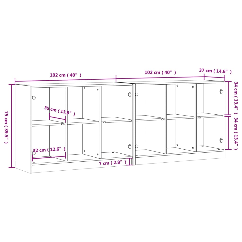 vidaXL Estantería con puertas madera de ingeniería negro 204x37x75 cm