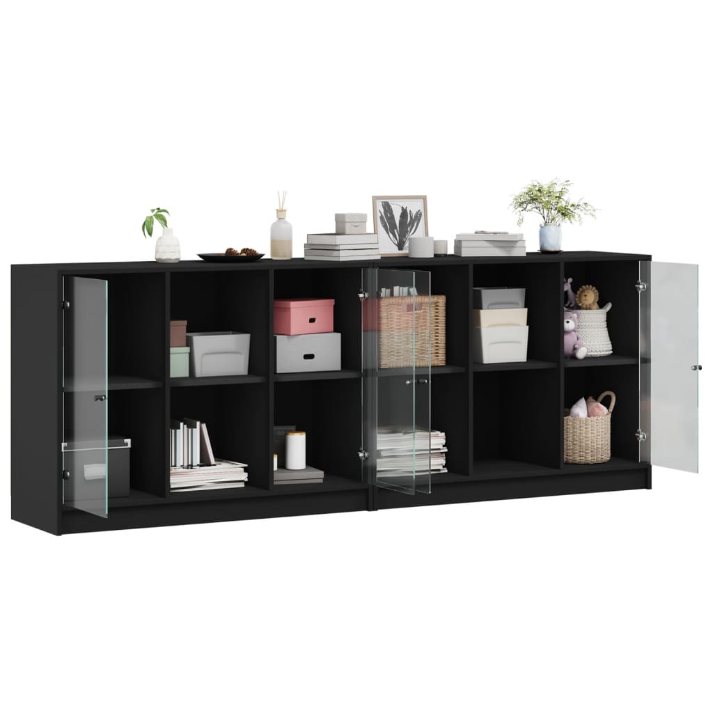 vidaXL Estantería con puertas madera de ingeniería negro 204x37x75 cm