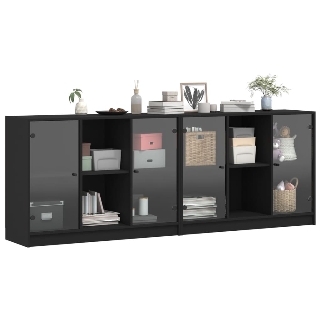 vidaXL Estantería con puertas madera de ingeniería negro 204x37x75 cm