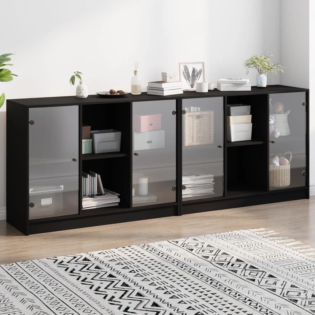 vidaXL Estantería con puertas madera de ingeniería negro 204x37x75 cm