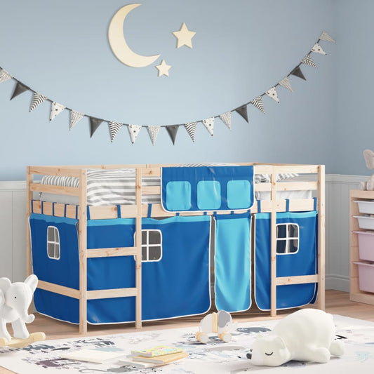 vidaXL Cama alta para niños con cortinas madera pino azul 80x200 cm