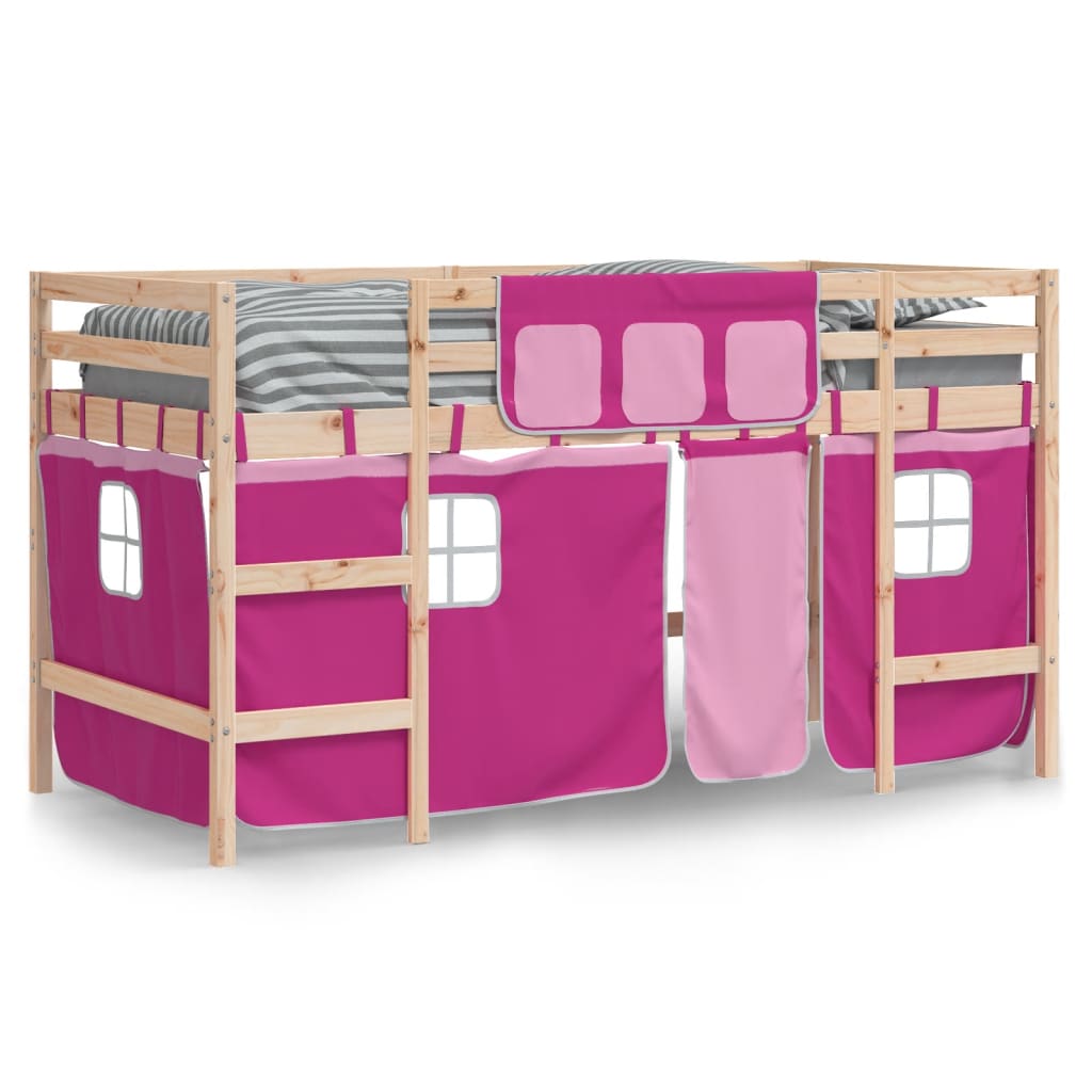 vidaXL Cama alta para niños con cortinas madera pino rosa 80x200 cm