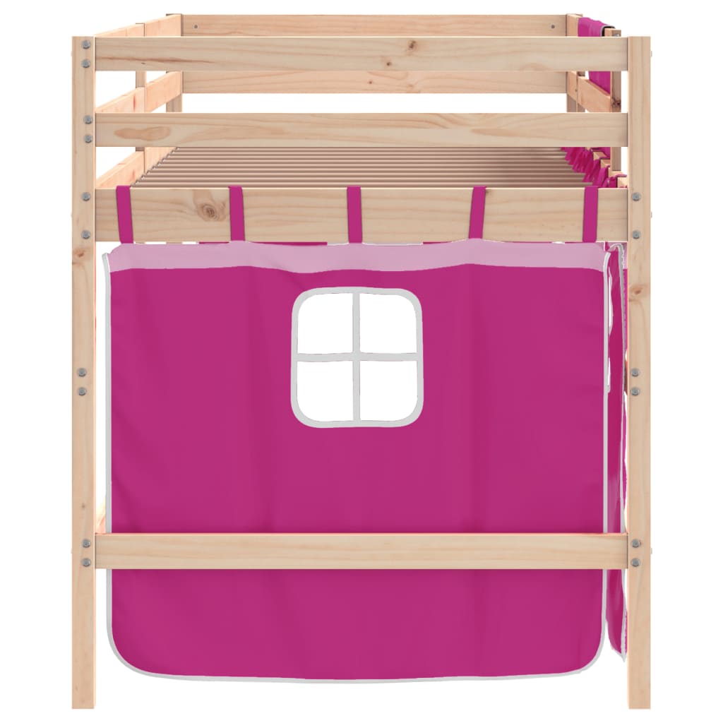 vidaXL Cama alta para niños con cortinas madera pino rosa 80x200 cm