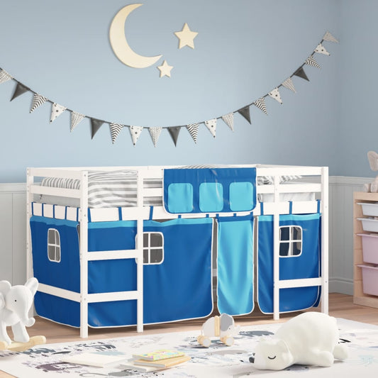 vidaXL Cama alta para niños con cortinas madera pino azul 80x200 cm