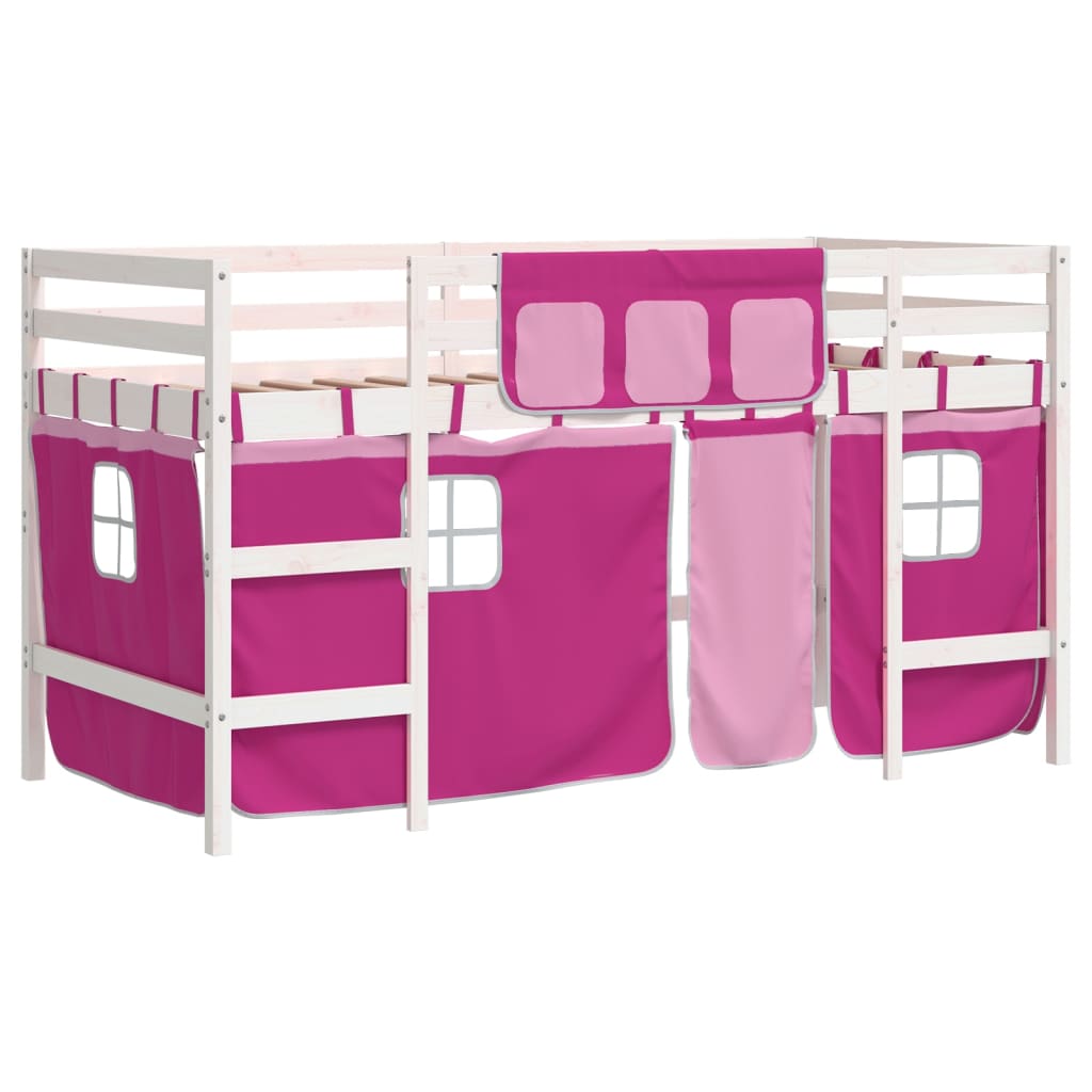 vidaXL Cama alta para niños con cortinas madera pino rosa 80x200 cm