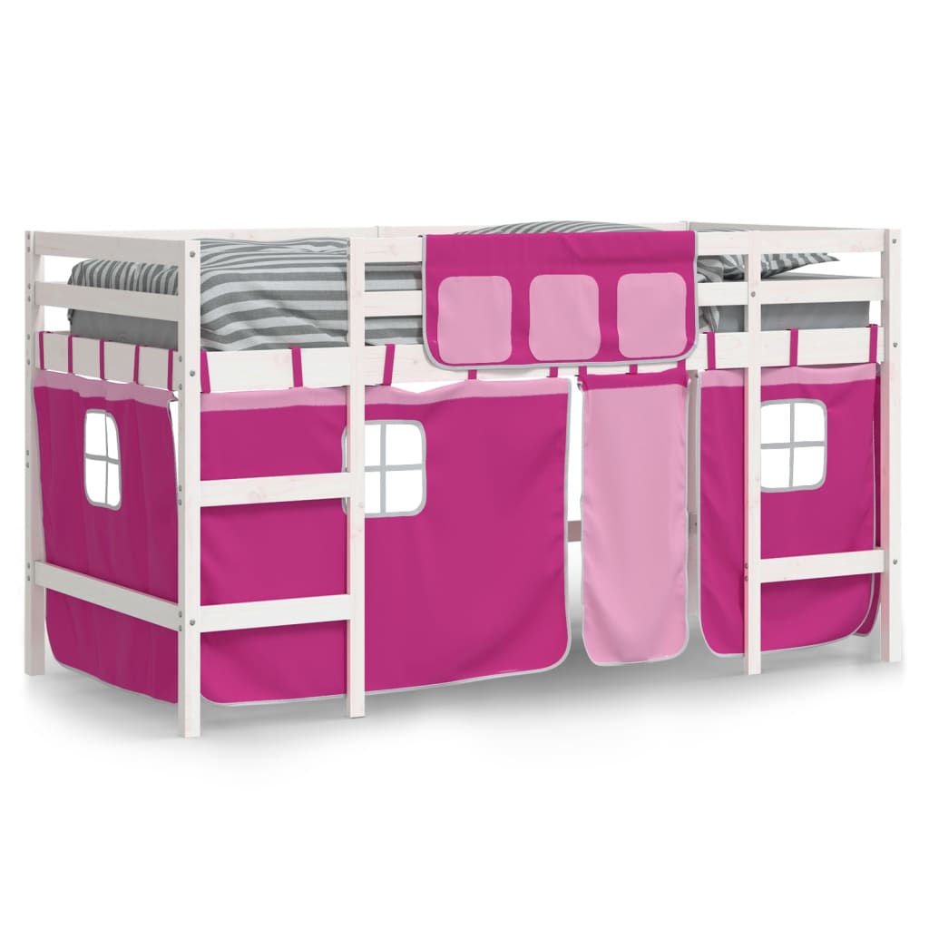 vidaXL Cama alta para niños con cortinas madera pino rosa 80x200 cm