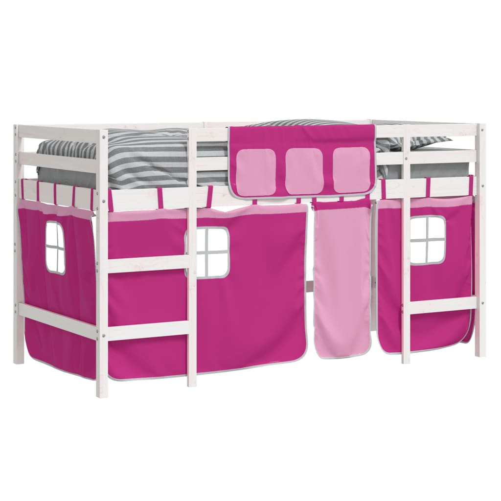 vidaXL Cama alta para niños con cortinas madera pino rosa 80x200 cm