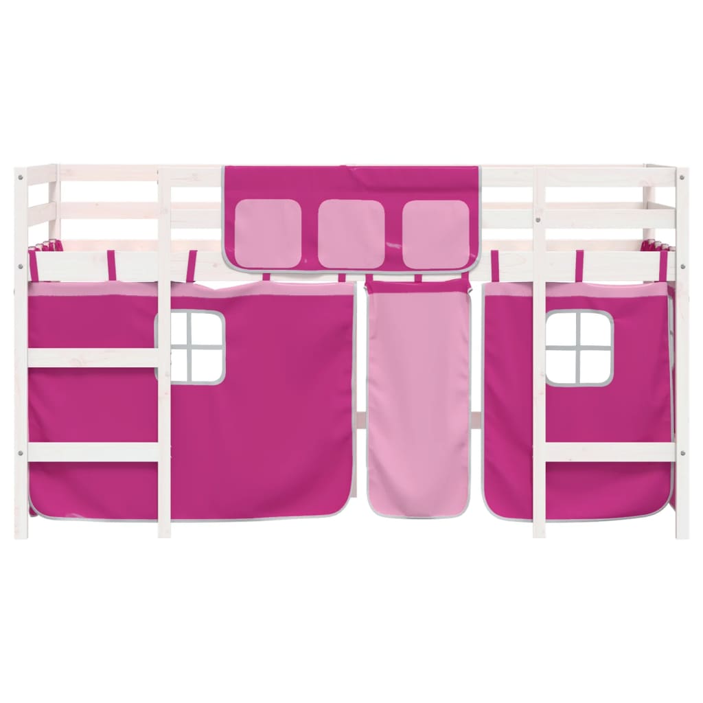 vidaXL Cama alta para niños con cortinas madera pino rosa 80x200 cm