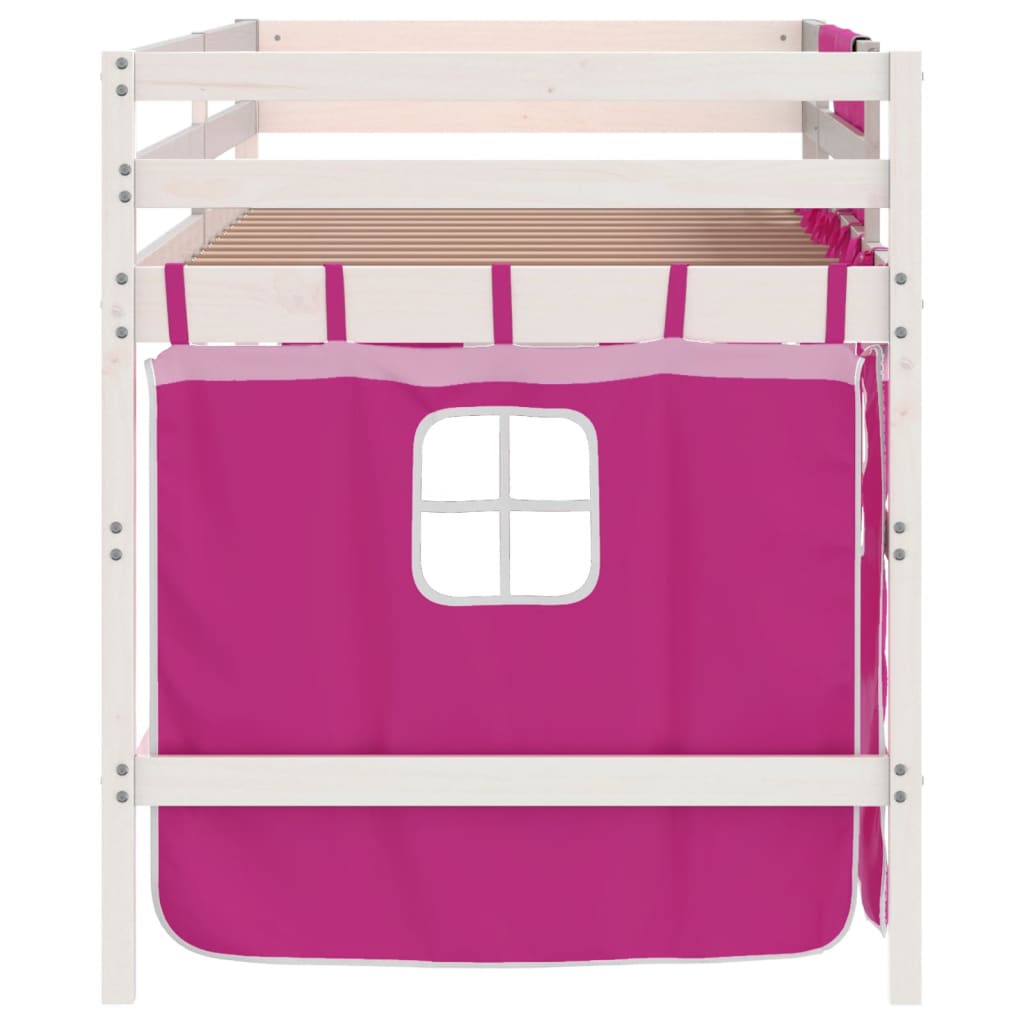 vidaXL Cama alta para niños con cortinas madera pino rosa 80x200 cm