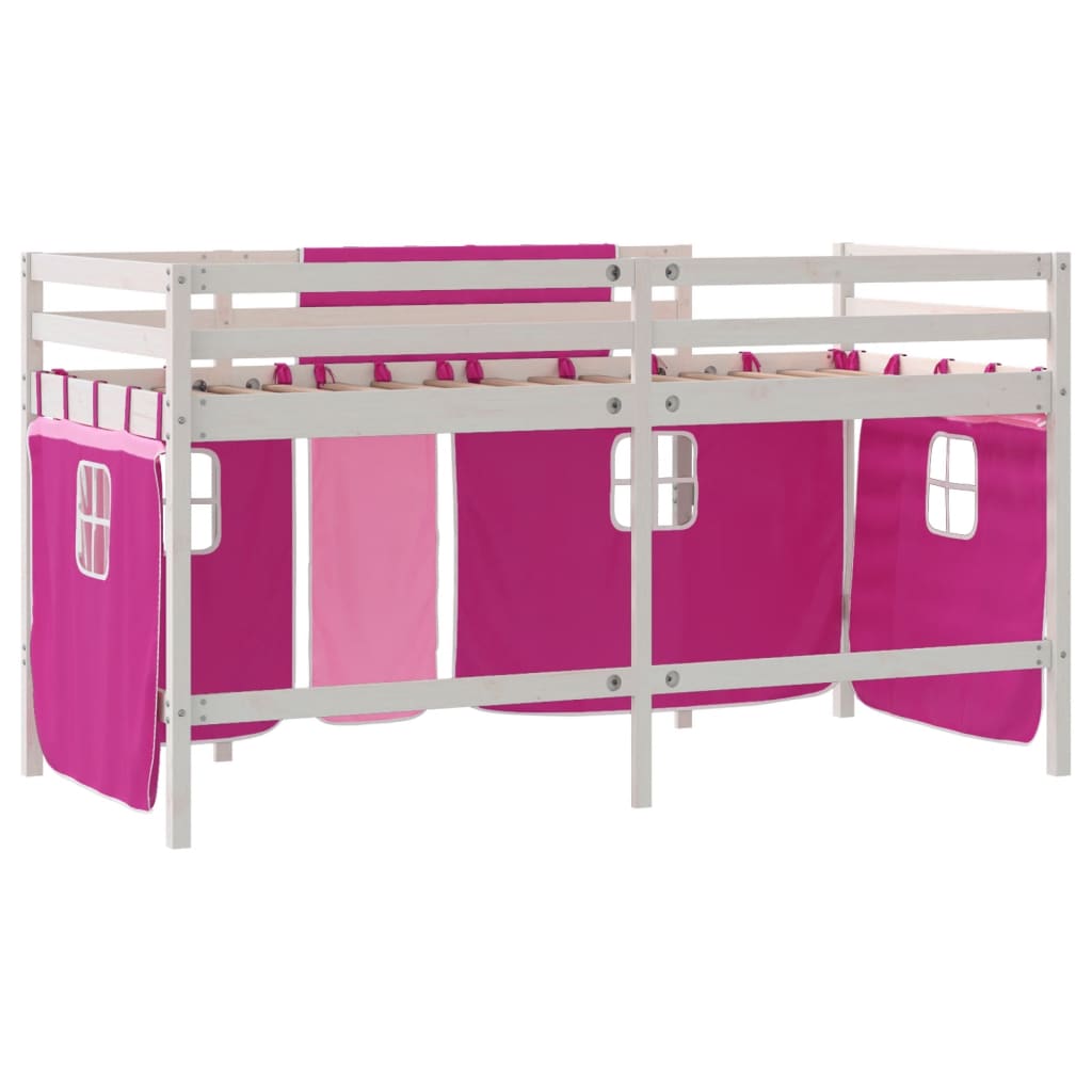 vidaXL Cama alta para niños con cortinas madera pino rosa 80x200 cm