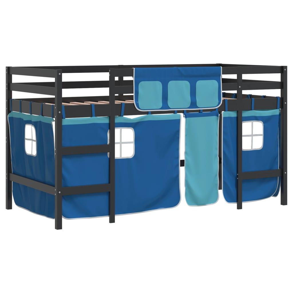 vidaXL Cama alta para niños con cortinas madera pino azul 80x200 cm