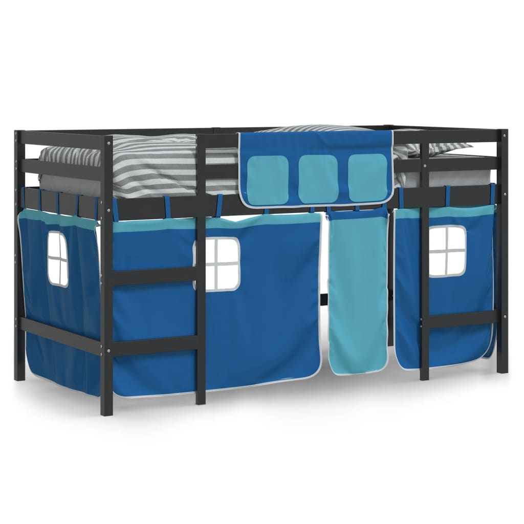 vidaXL Cama alta para niños con cortinas madera pino azul 80x200 cm