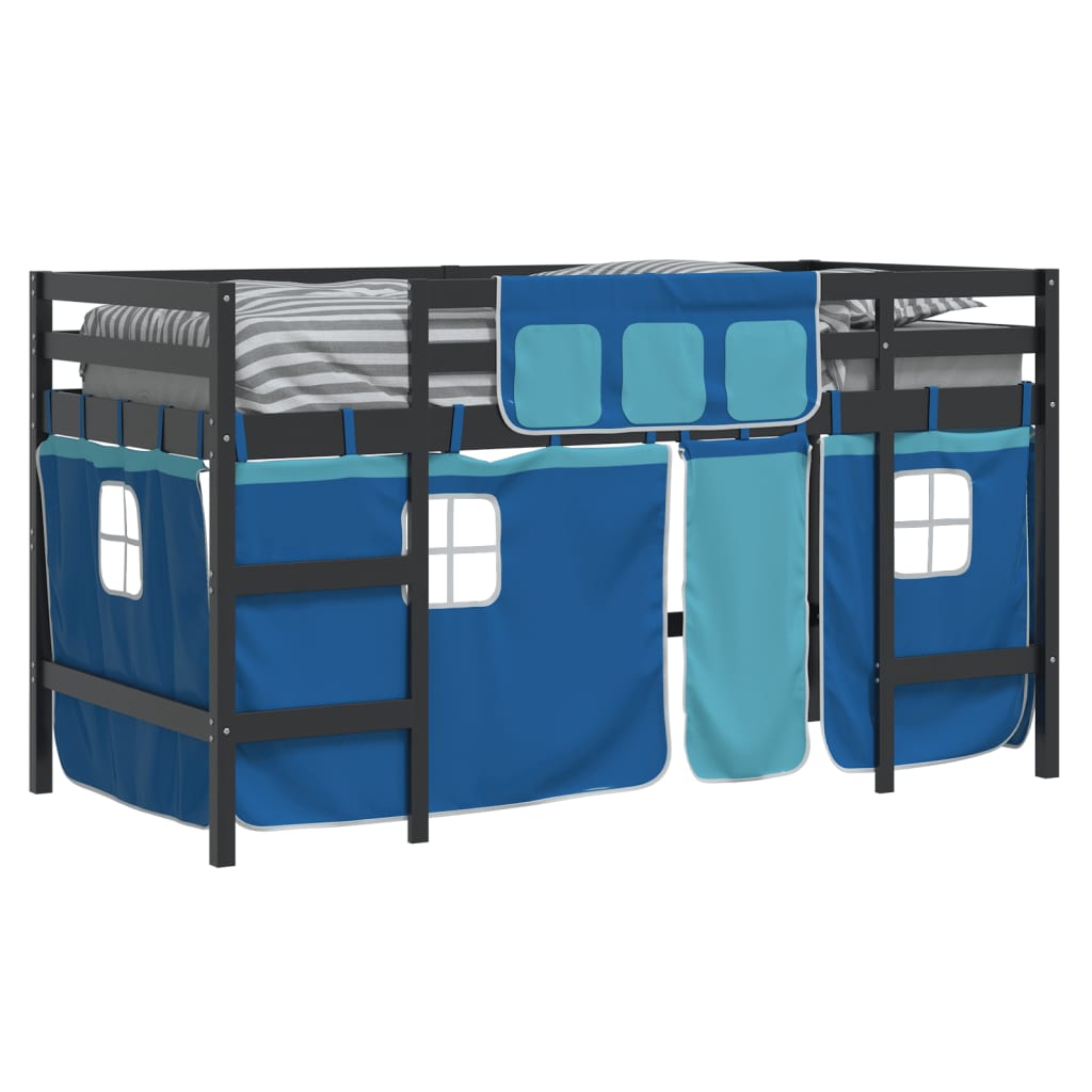 vidaXL Cama alta para niños con cortinas madera pino azul 80x200 cm