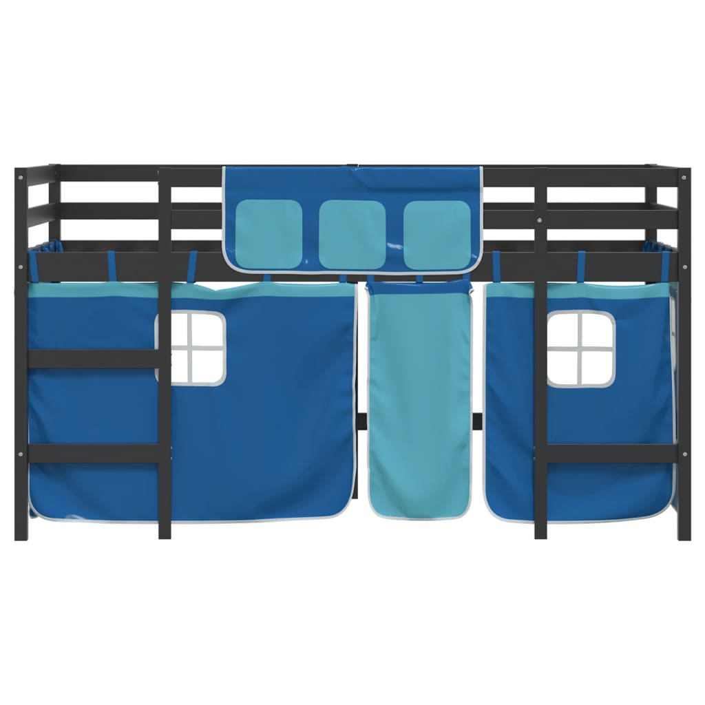 vidaXL Cama alta para niños con cortinas madera pino azul 80x200 cm