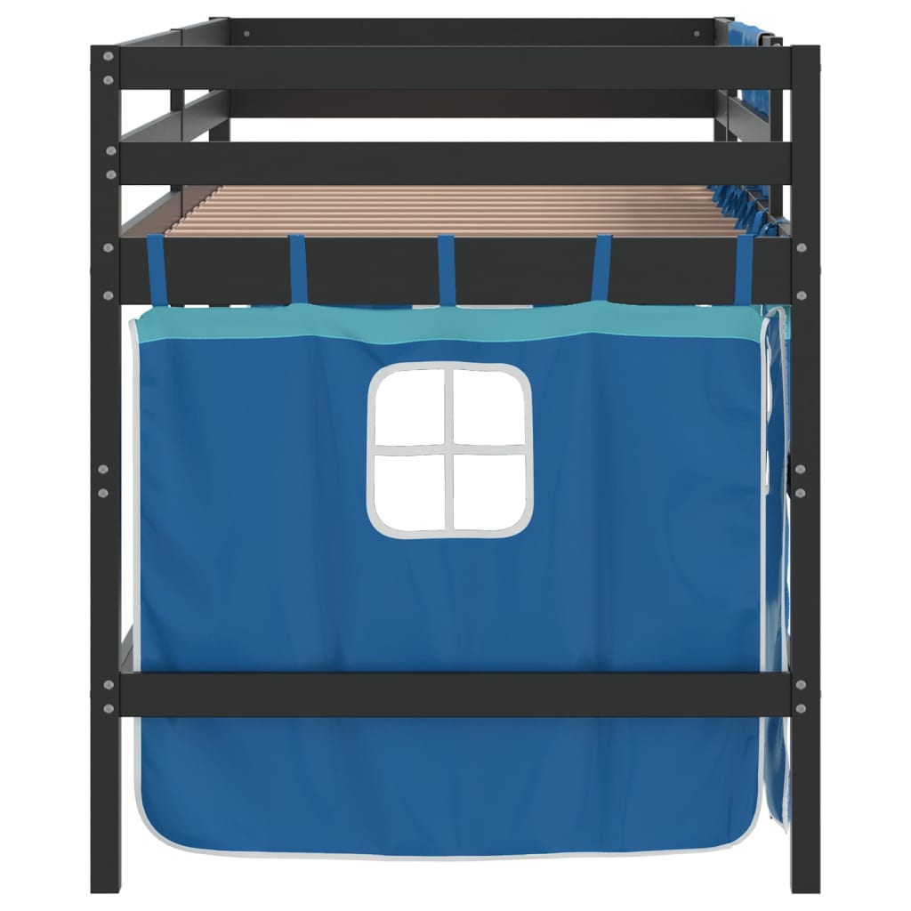 vidaXL Cama alta para niños con cortinas madera pino azul 80x200 cm