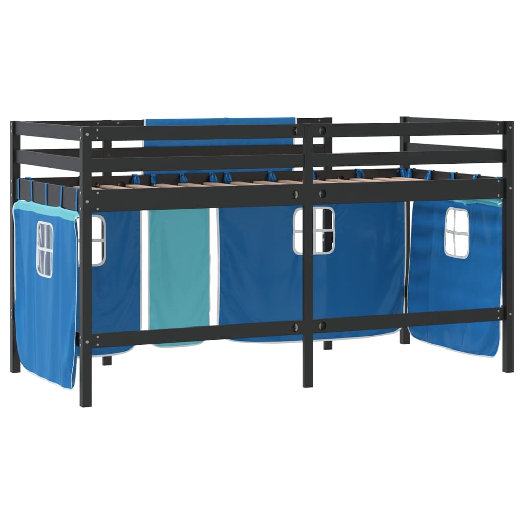 vidaXL Cama alta para niños con cortinas madera pino azul 80x200 cm