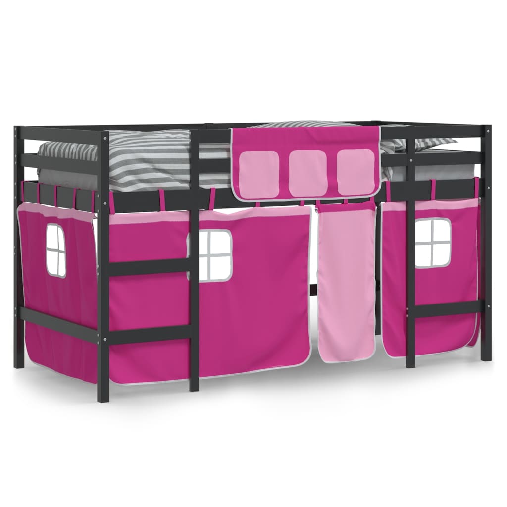 vidaXL Cama alta para niños con cortinas madera pino rosa 80x200 cm