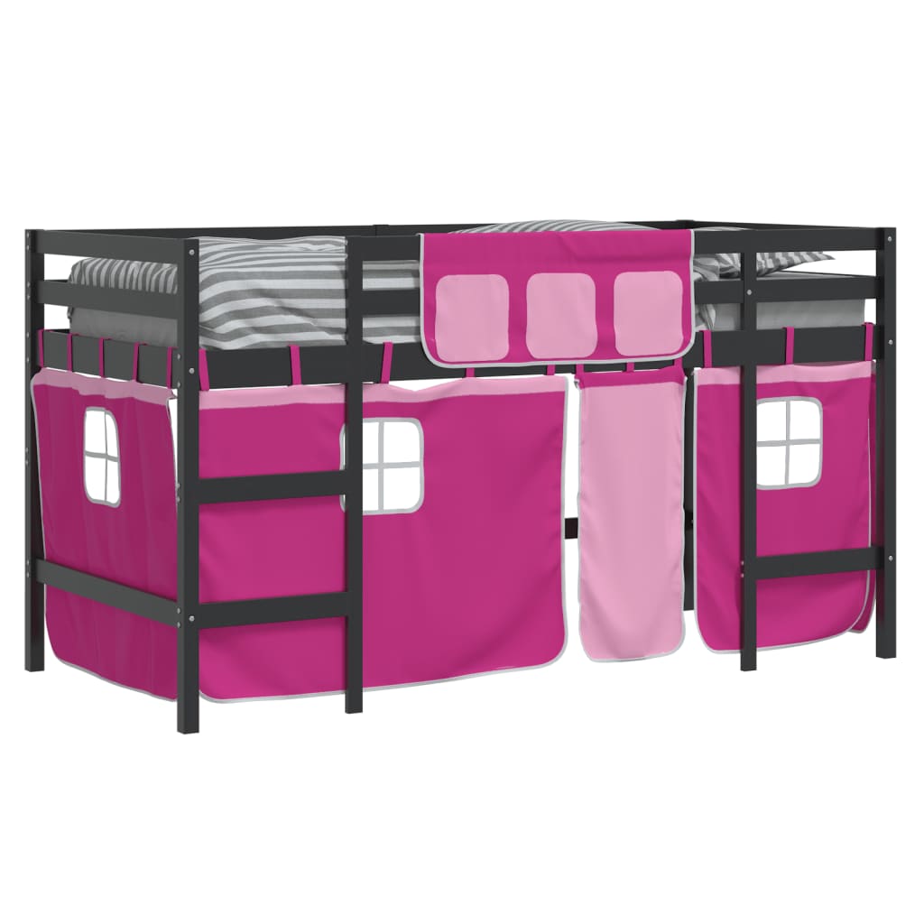 vidaXL Cama alta para niños con cortinas madera pino rosa 80x200 cm