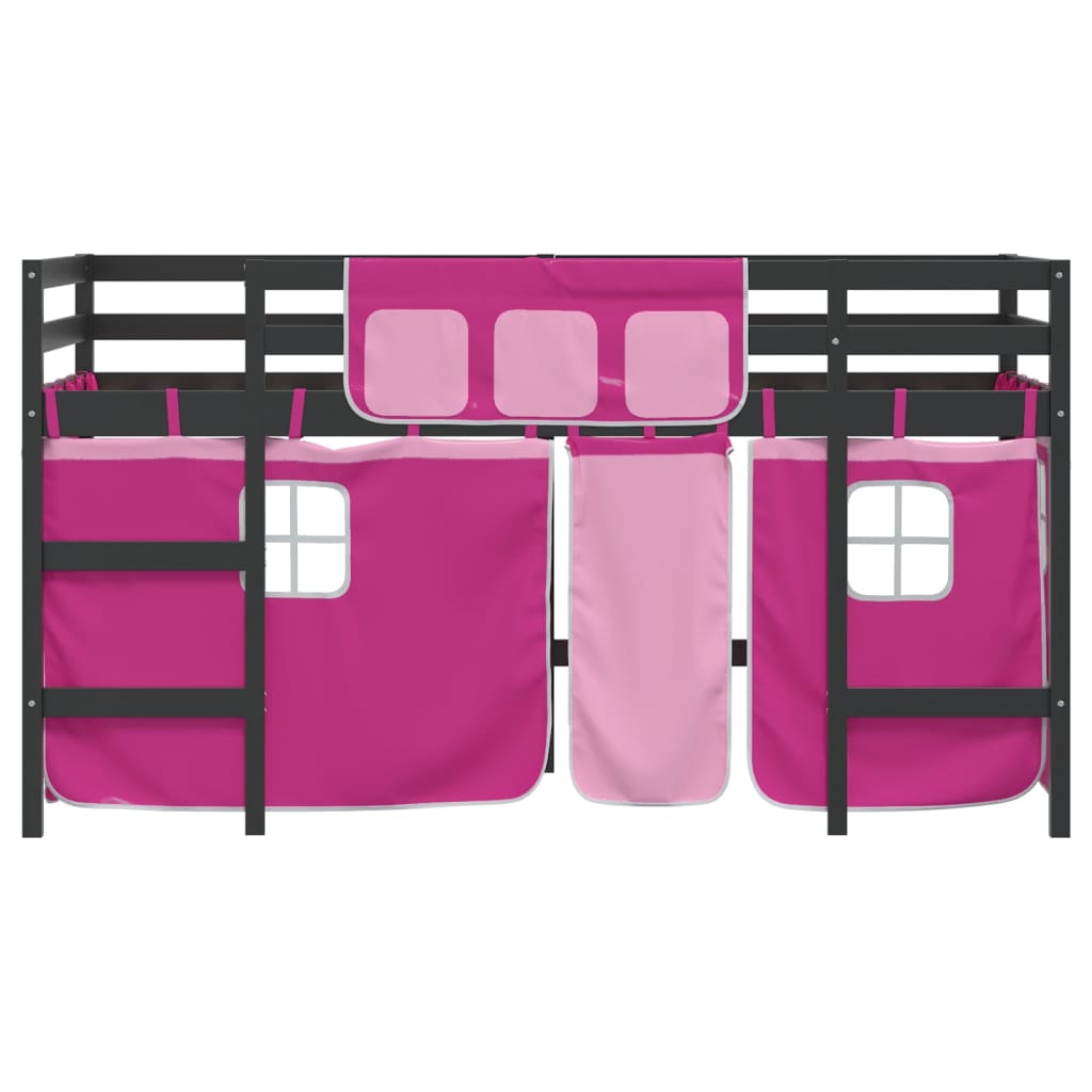 vidaXL Cama alta para niños con cortinas madera pino rosa 80x200 cm