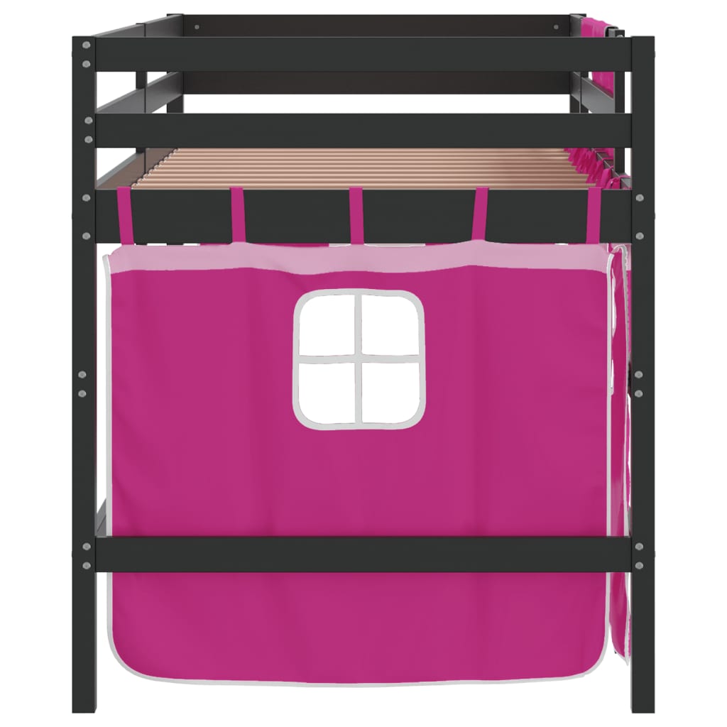 vidaXL Cama alta para niños con cortinas madera pino rosa 80x200 cm