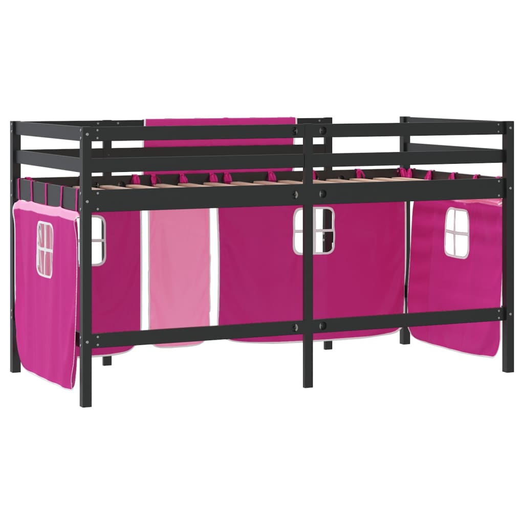 vidaXL Cama alta para niños con cortinas madera pino rosa 80x200 cm