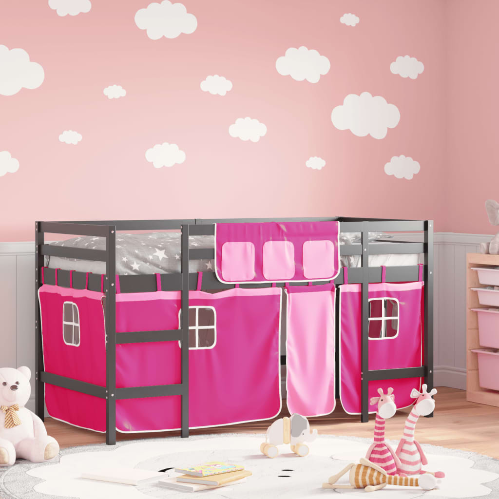 vidaXL Cama alta para niños con cortinas madera pino rosa 80x200 cm