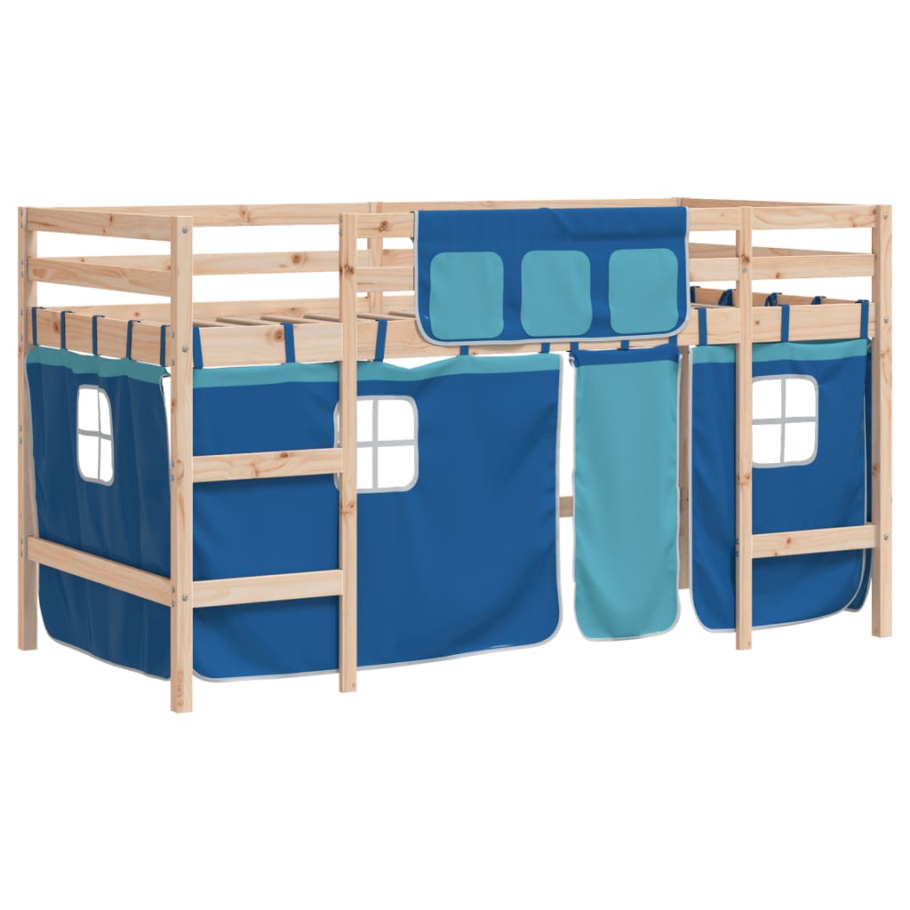 vidaXL Cama alta para niños con cortinas madera pino azul 90x200 cm