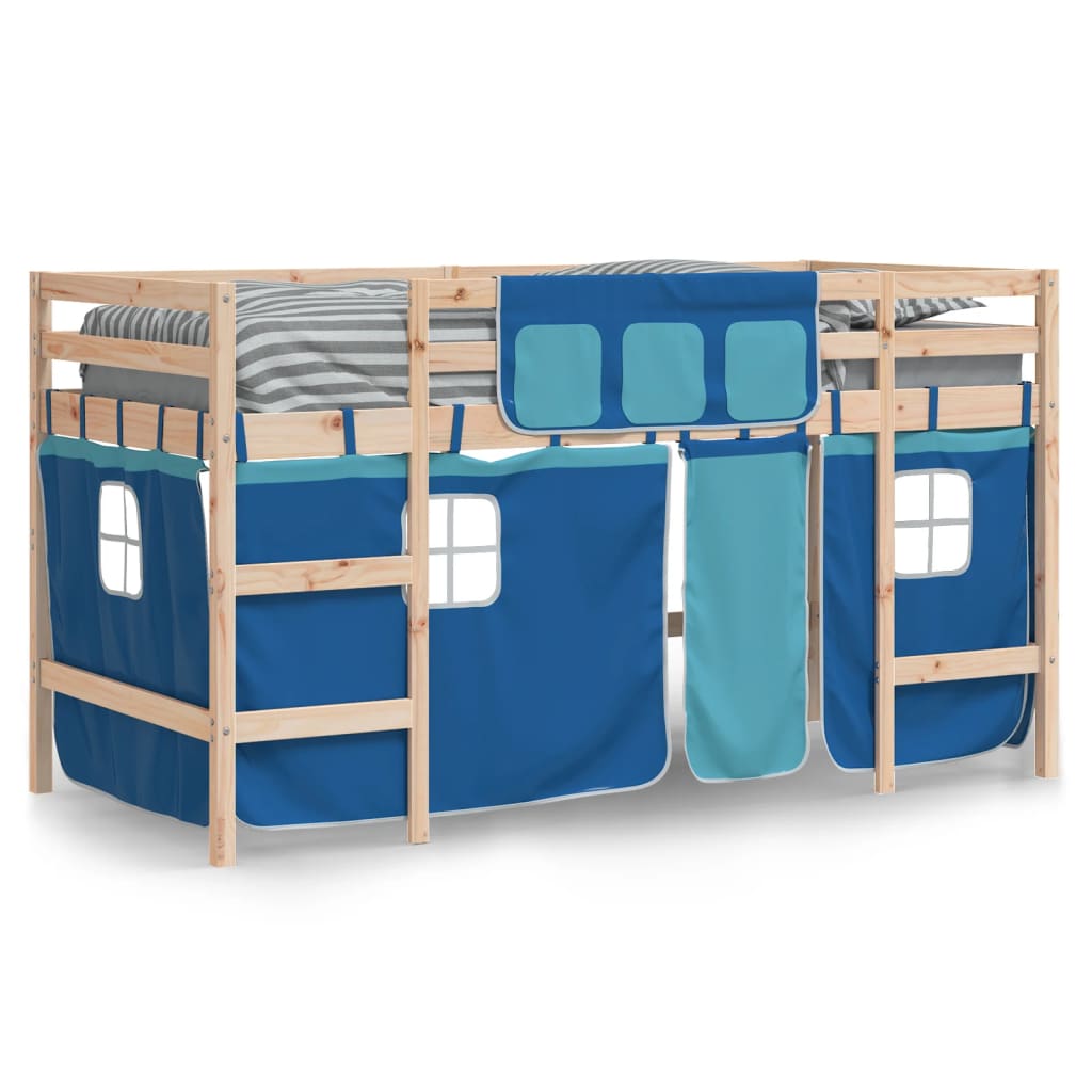 vidaXL Cama alta para niños con cortinas madera pino azul 90x200 cm