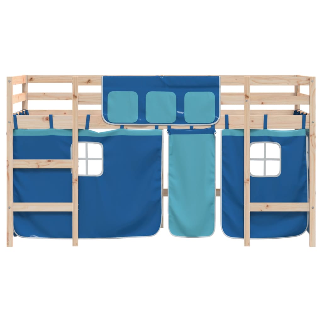 vidaXL Cama alta para niños con cortinas madera pino azul 90x200 cm