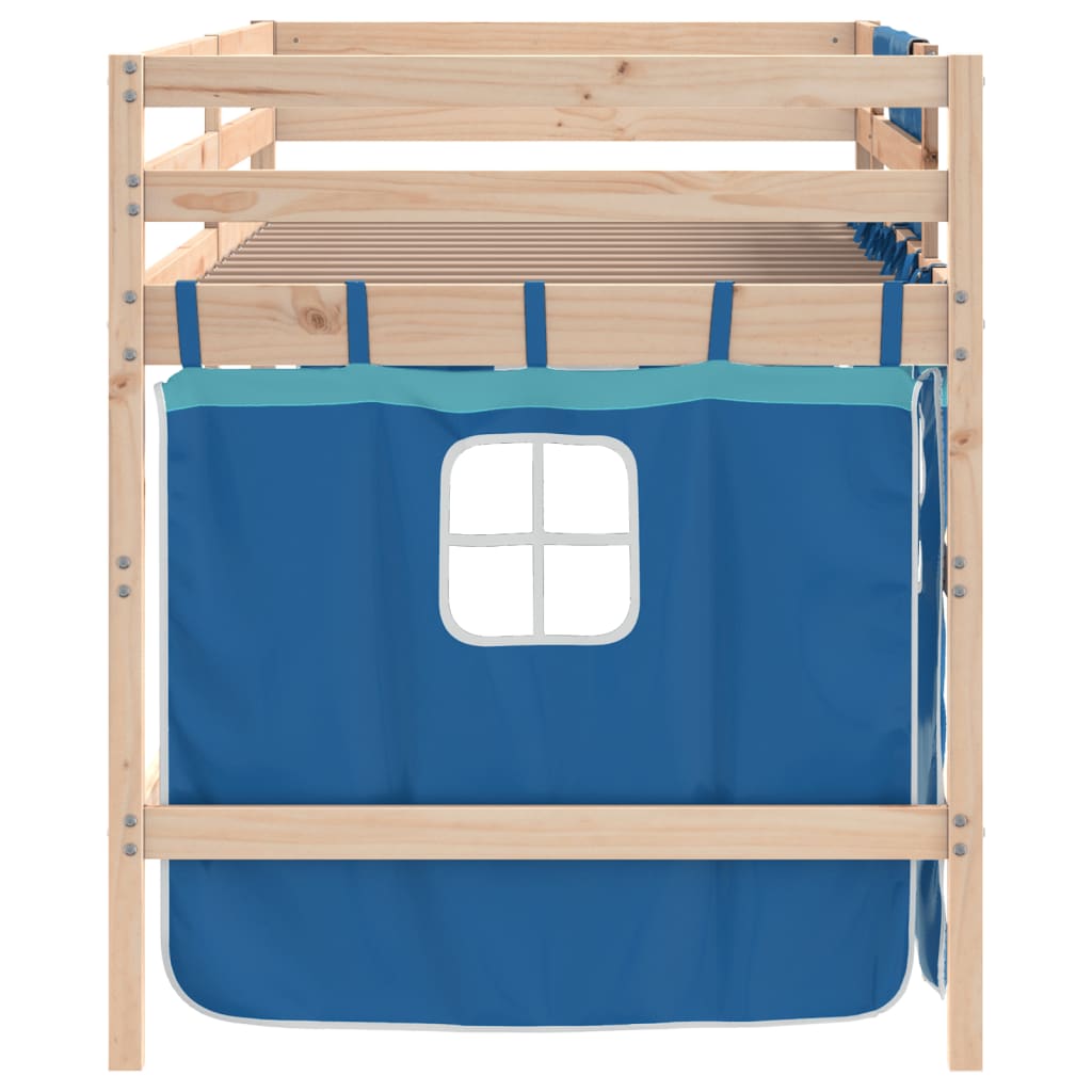 vidaXL Cama alta para niños con cortinas madera pino azul 90x200 cm