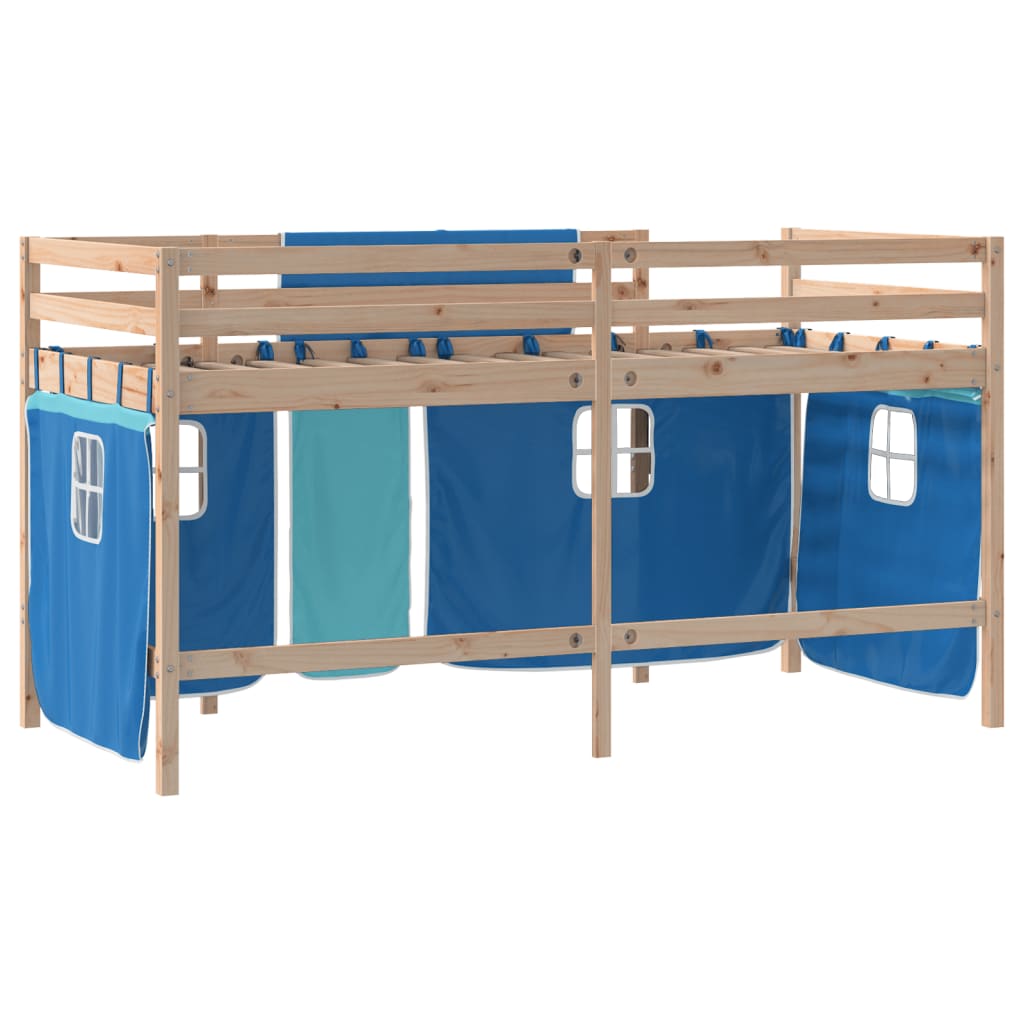 vidaXL Cama alta para niños con cortinas madera pino azul 90x200 cm