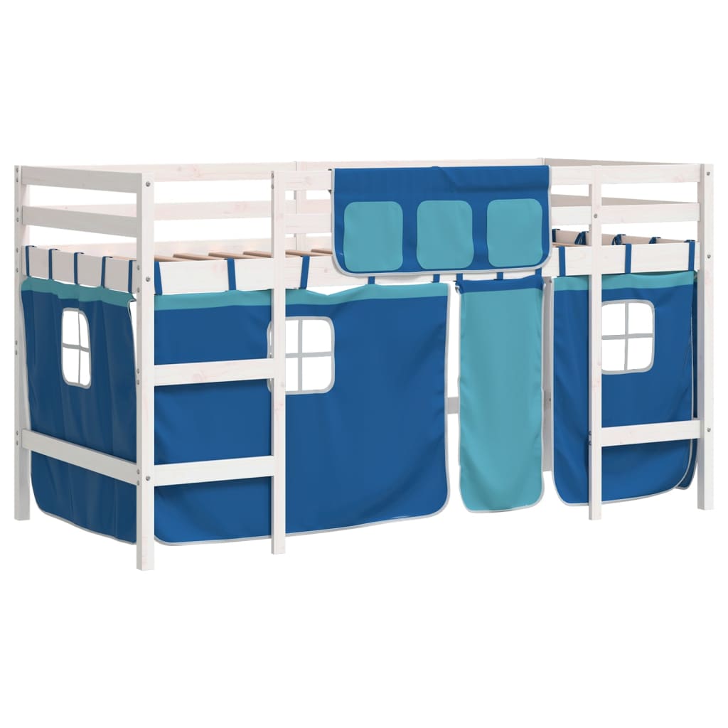 vidaXL Cama alta para niños con cortinas madera pino azul 90x200 cm