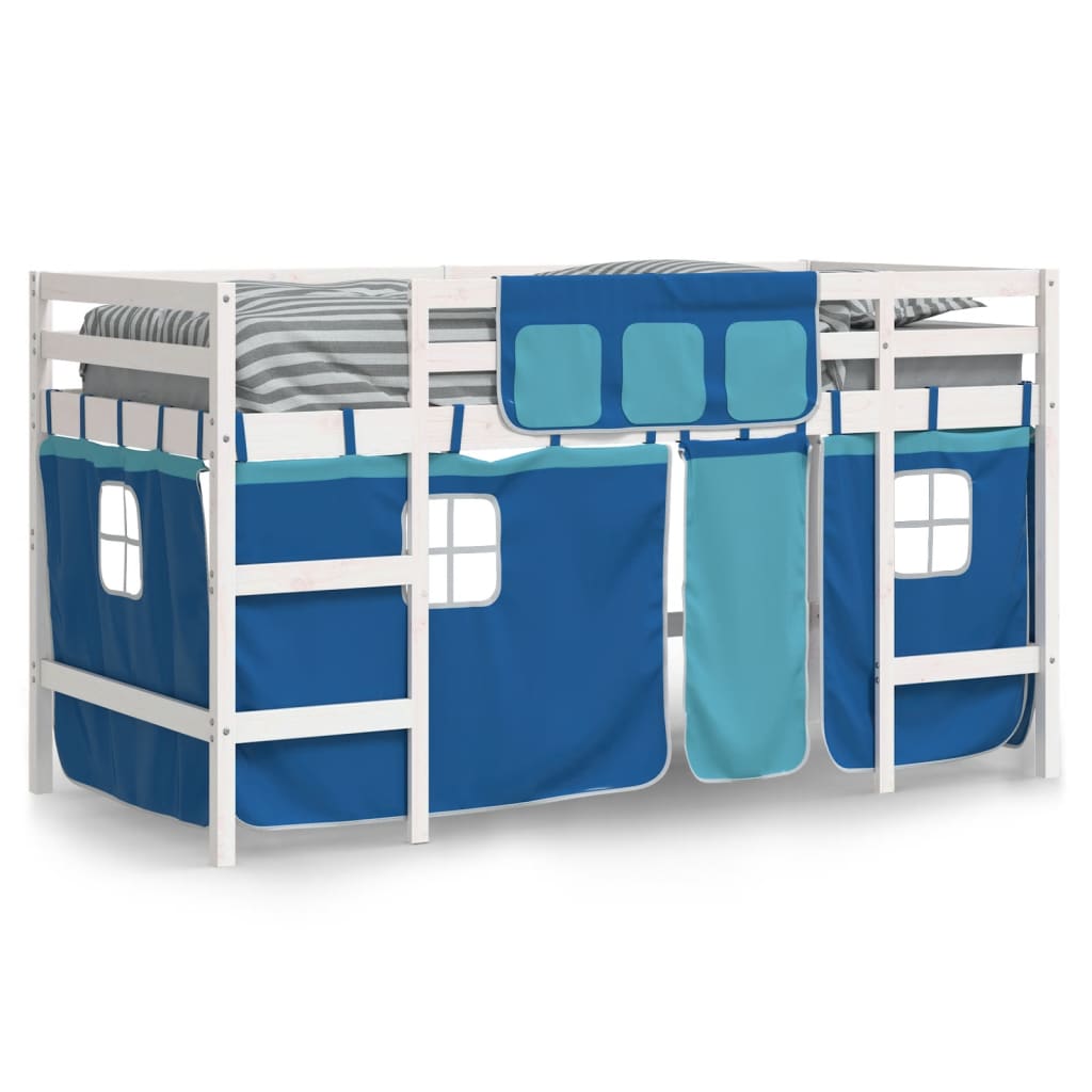 vidaXL Cama alta para niños con cortinas madera pino azul 90x200 cm