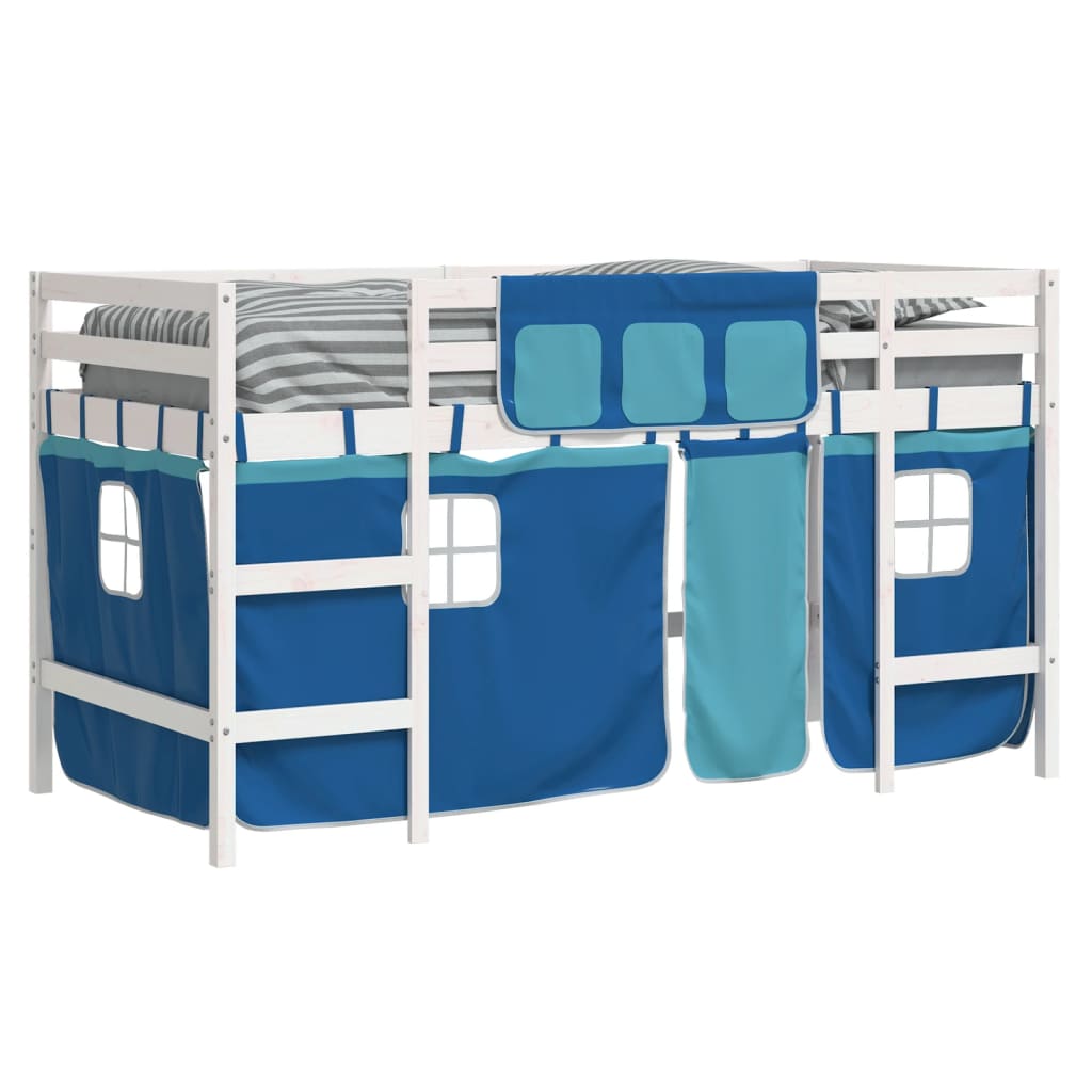 vidaXL Cama alta para niños con cortinas madera pino azul 90x200 cm