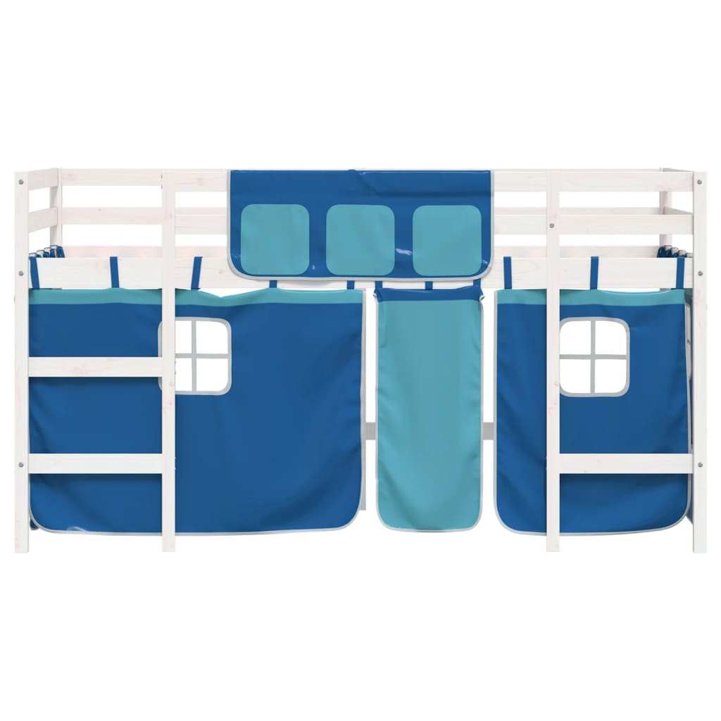 vidaXL Cama alta para niños con cortinas madera pino azul 90x200 cm