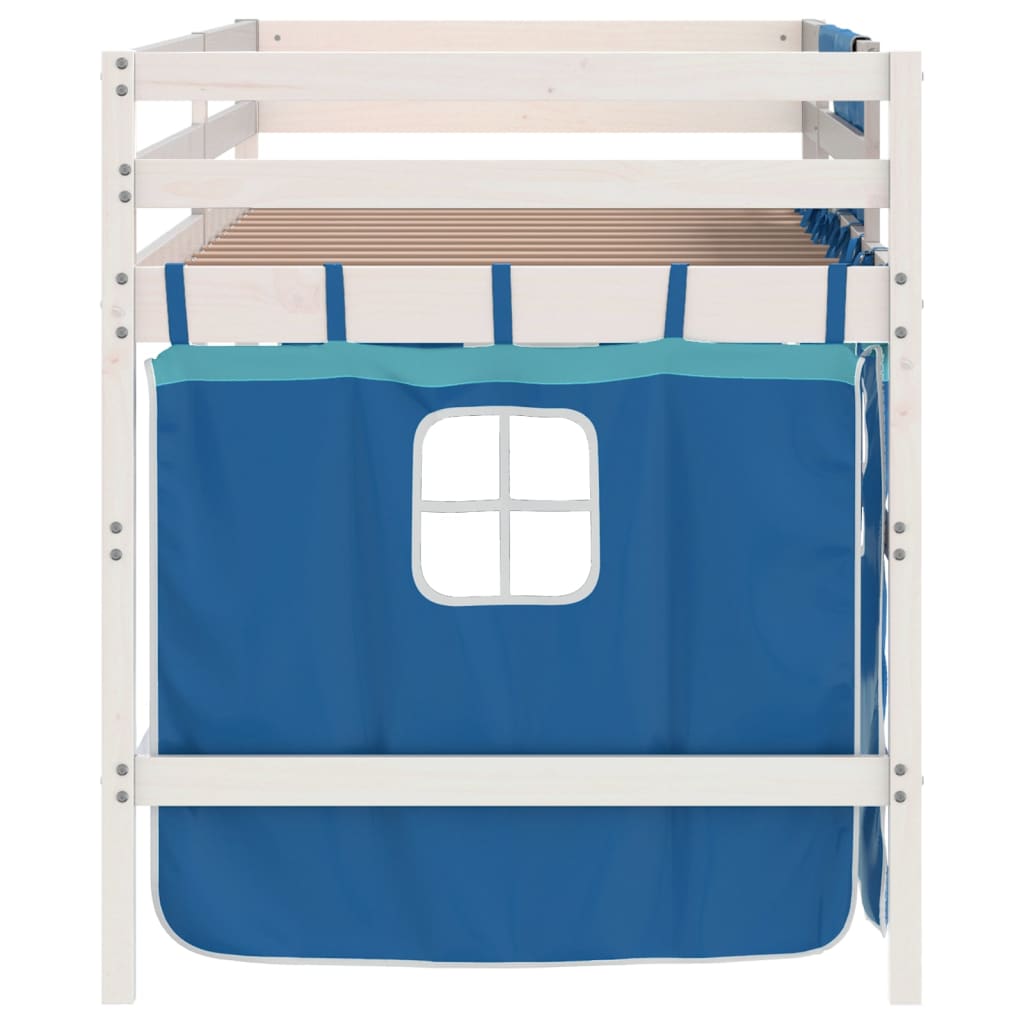 vidaXL Cama alta para niños con cortinas madera pino azul 90x200 cm