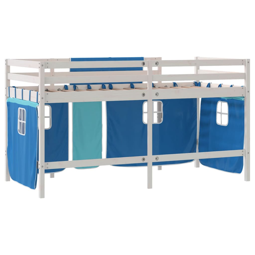 vidaXL Cama alta para niños con cortinas madera pino azul 90x200 cm