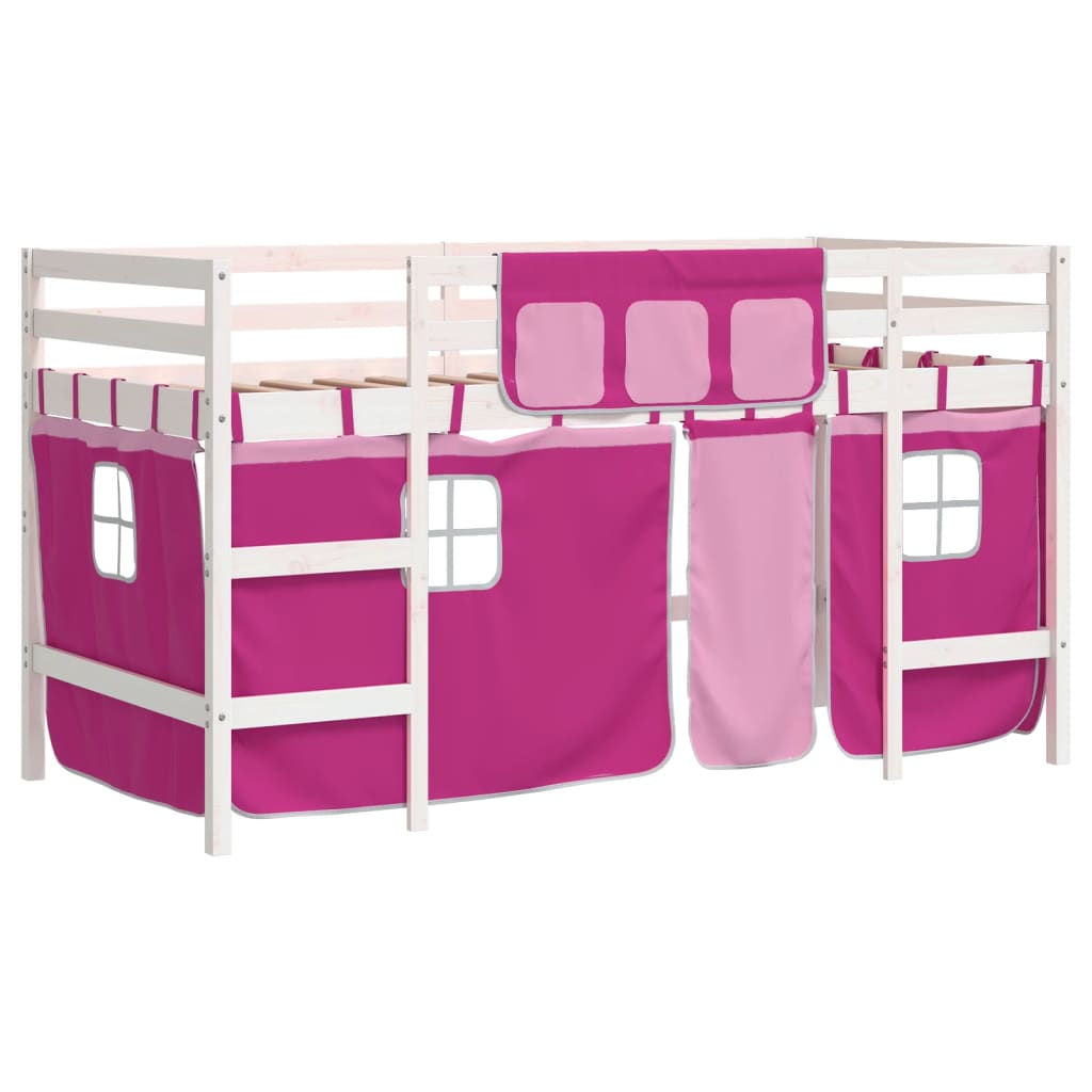 vidaXL Cama alta para niños con cortinas madera pino rosa 90x200 cm