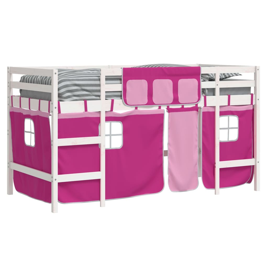 vidaXL Cama alta para niños con cortinas madera pino rosa 90x200 cm