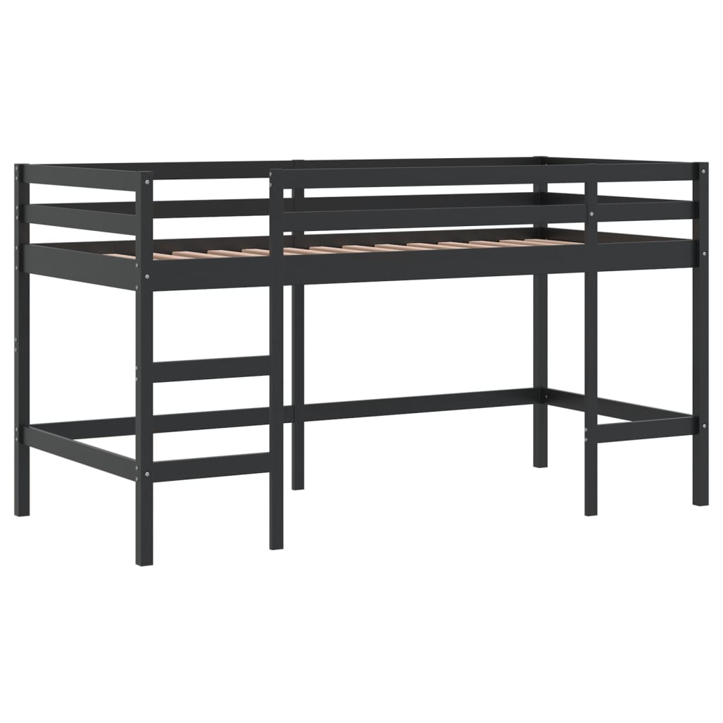 vidaXL Cama alta niños con cortinas madera pino blanco negro 90x200 cm