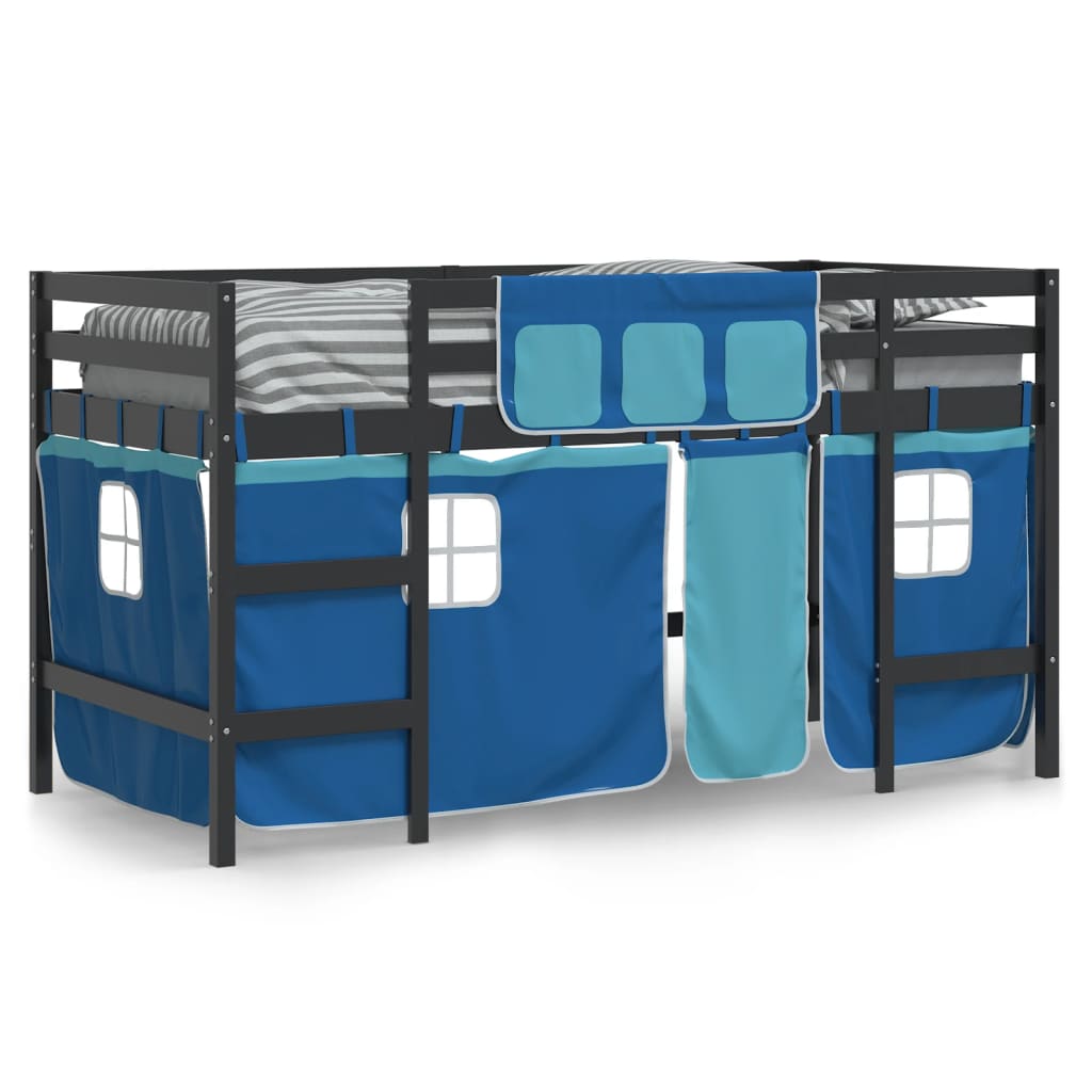 vidaXL Cama alta para niños con cortinas madera pino azul 90x200 cm