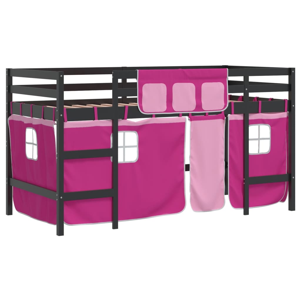 vidaXL Cama alta para niños con cortinas madera pino rosa 90x200 cm