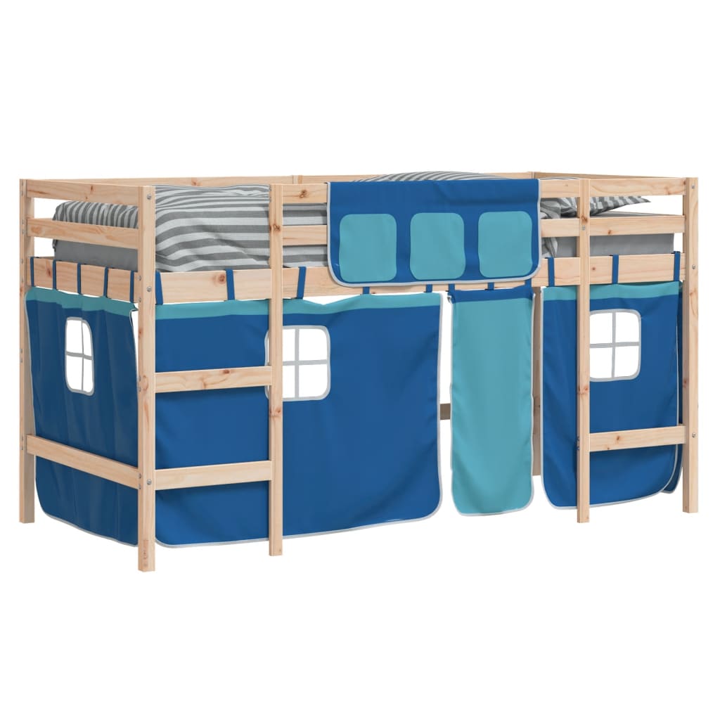 vidaXL Cama alta para niños con cortinas madera pino azul 90x190 cm