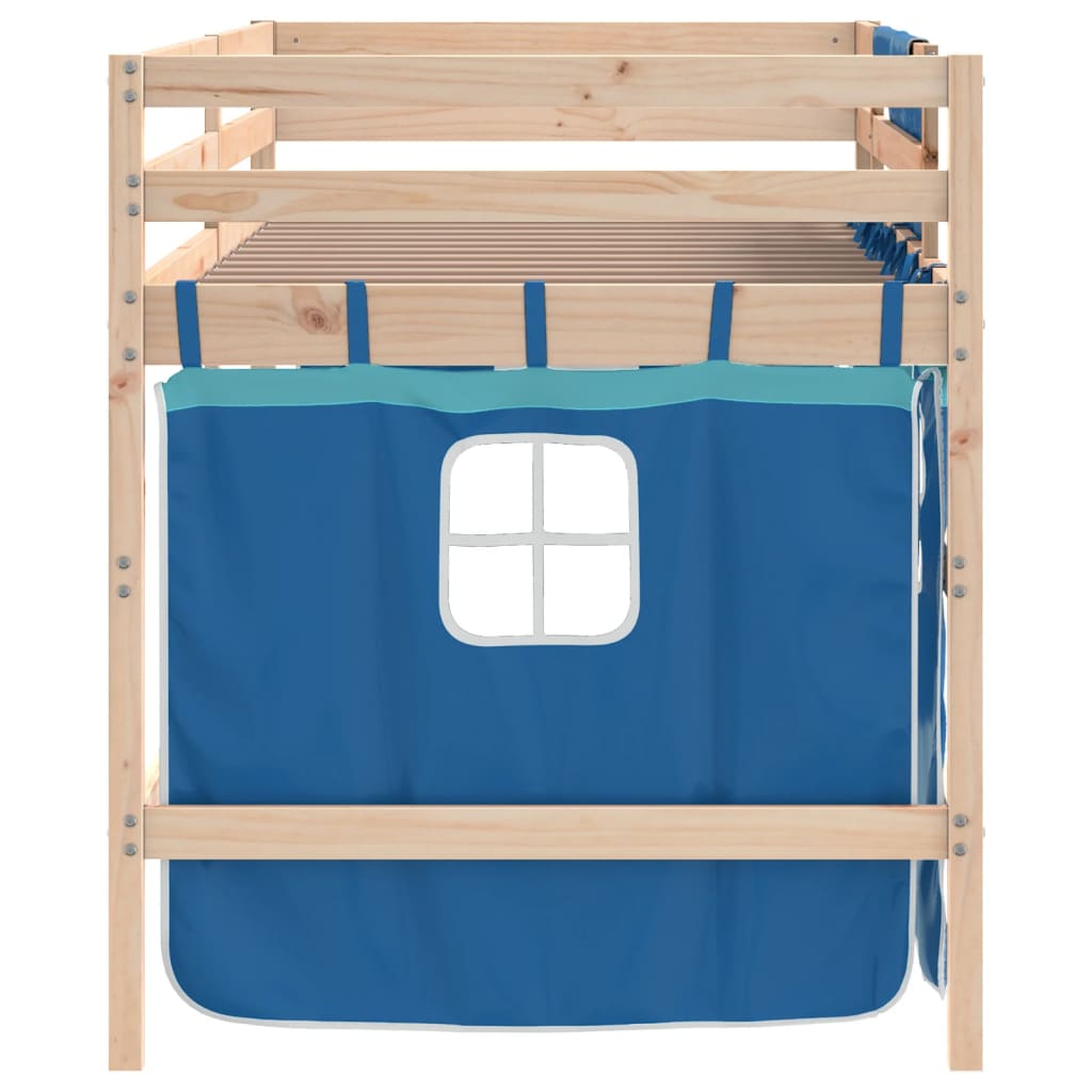 vidaXL Cama alta para niños con cortinas madera pino azul 90x190 cm