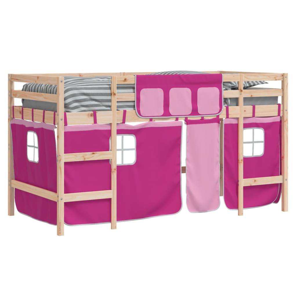 vidaXL Cama alta para niños con cortinas madera pino rosa 90x190 cm