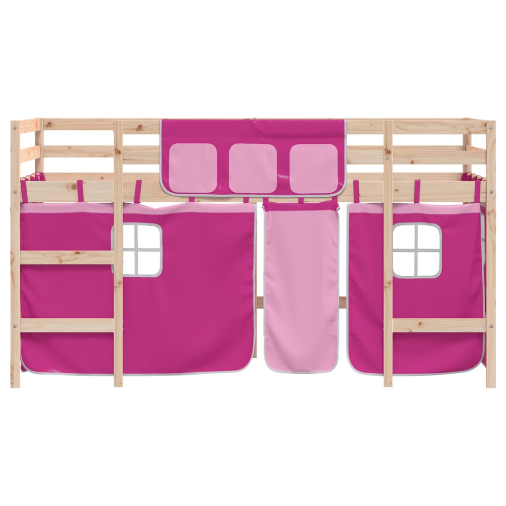 vidaXL Cama alta para niños con cortinas madera pino rosa 90x190 cm