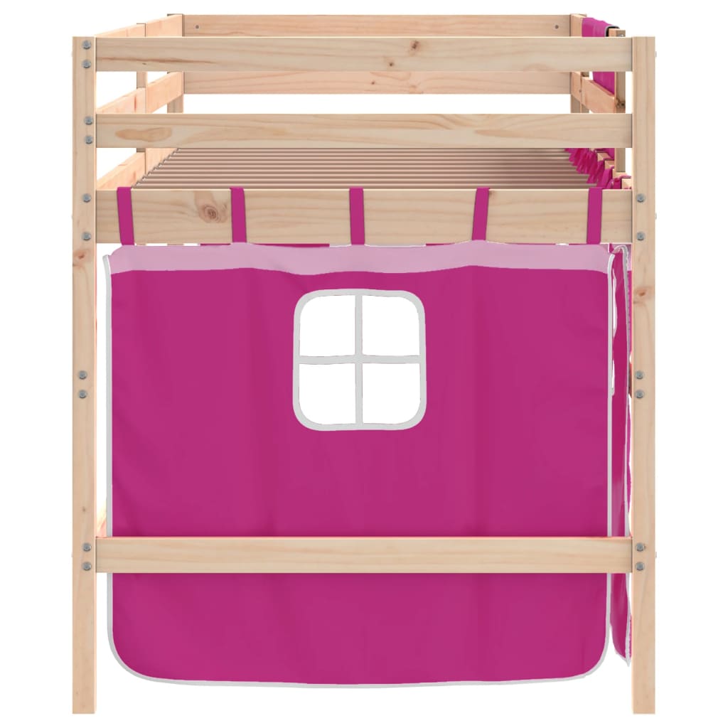 vidaXL Cama alta para niños con cortinas madera pino rosa 90x190 cm