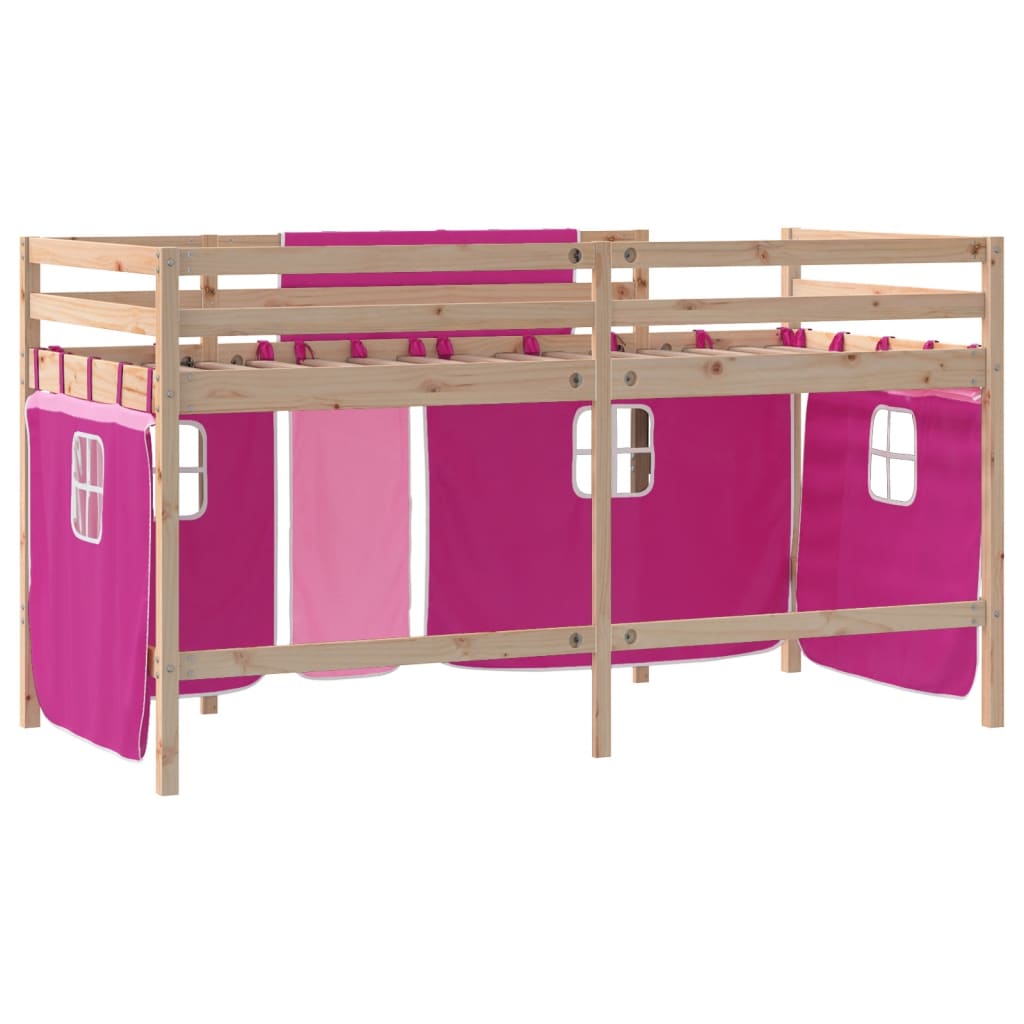 vidaXL Cama alta para niños con cortinas madera pino rosa 90x190 cm