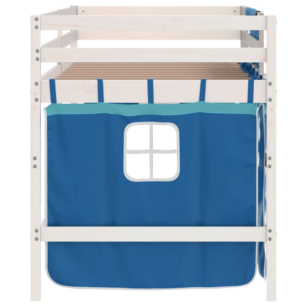 vidaXL Cama alta para niños con cortinas madera pino azul 90x190 cm